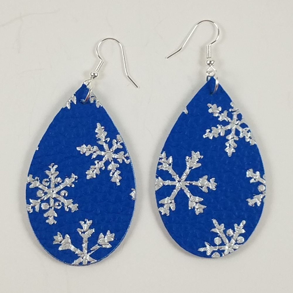 Faux Leather Silver Snowflake Earrings - Picture 1 of 1